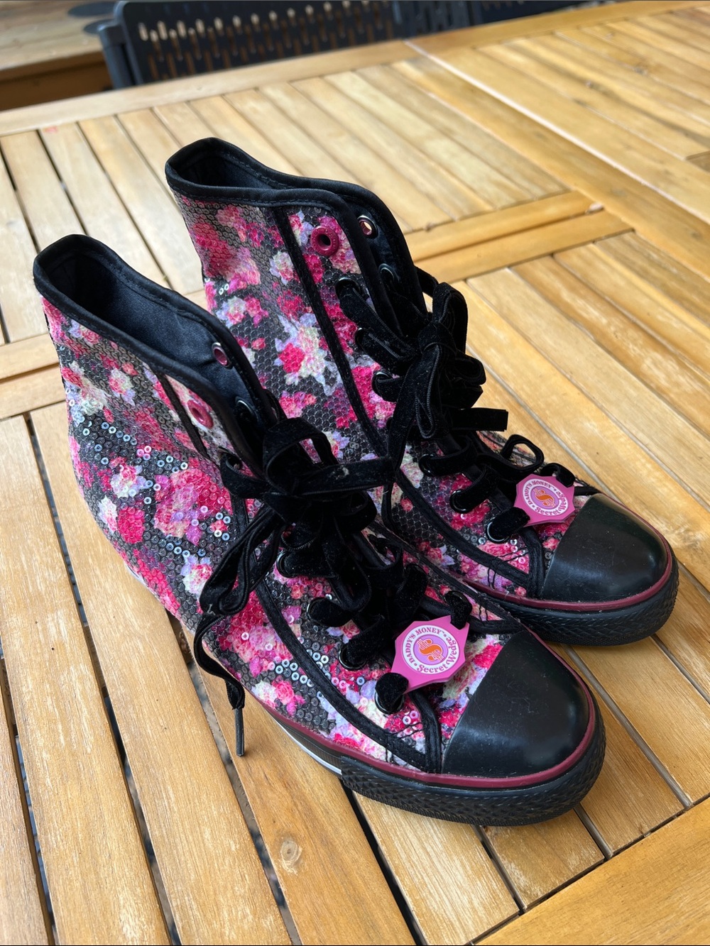 Sequin Pink High-Top Women's Sneakers Daddy’s money secret wedge